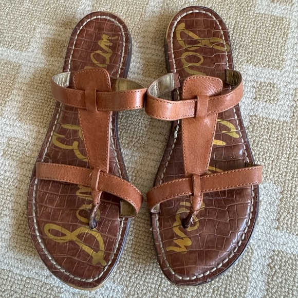 Sam Edelman Kira Brown Leather Thong Slide Sandals Flat Casual Boho Shoes Size 9 - Picture 9 of 10